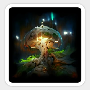 Fantasy Mushroom Glowing Tree Art Sticker